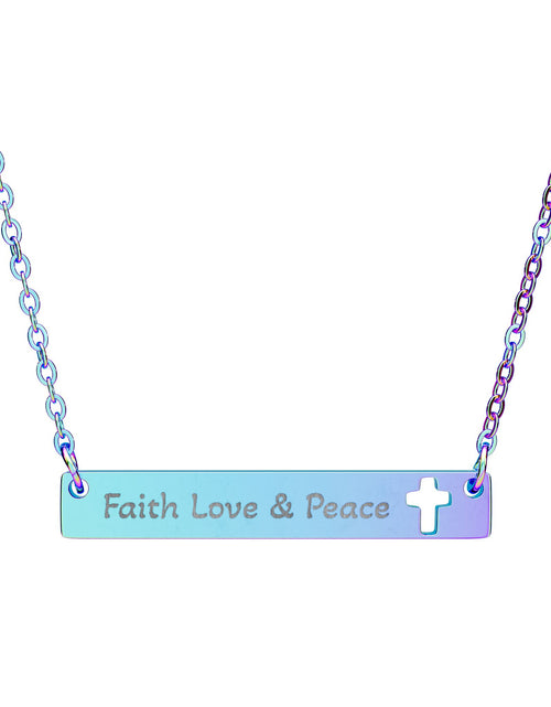 Load image into Gallery viewer, Cutout Cross Bar Necklace — "Faith, Love &amp; Peace" Engraved Religious Pendant
