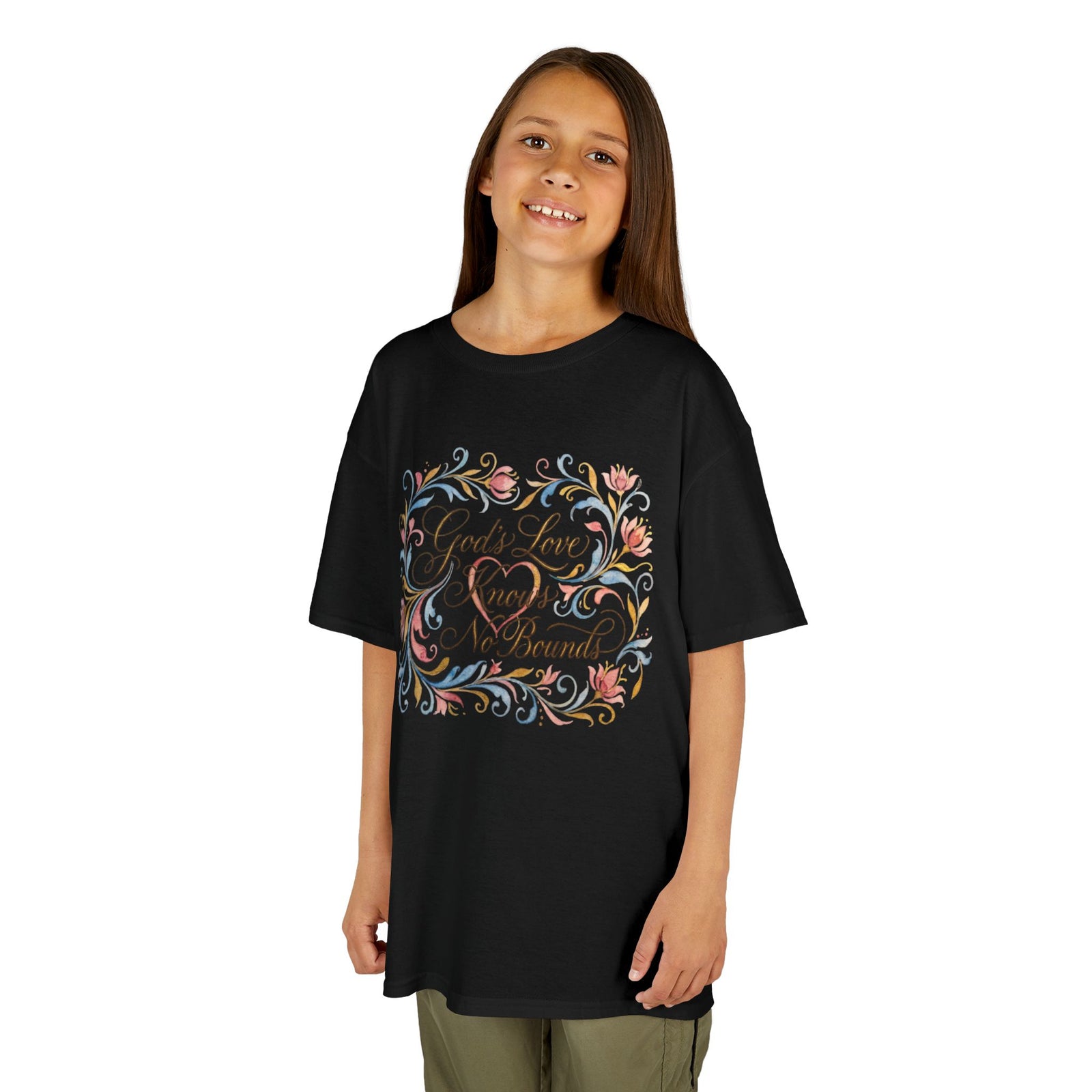 Kids Tee — "God's Love Knows No Bounds" Floral Shirt