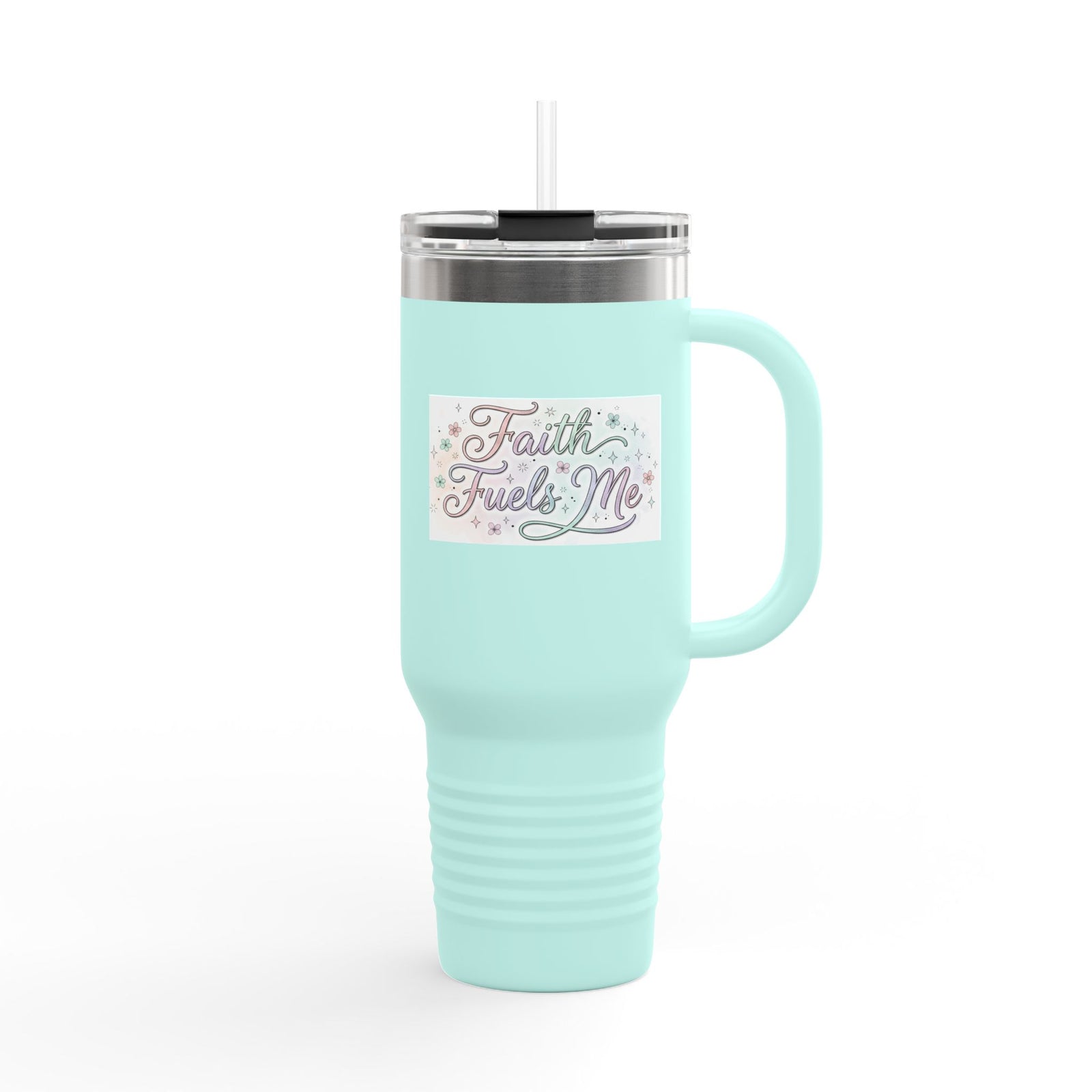 40oz Insulated Travel Mug — "Faith Fuels Me" Inspirational White Tumbler