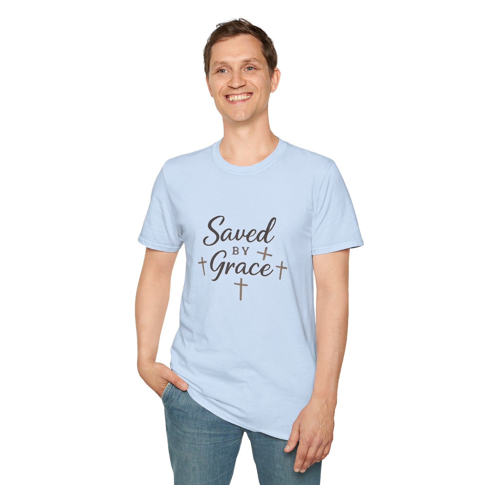 Saved by Grace T‑Shirt — Christian Faith Shirt with Cross Design