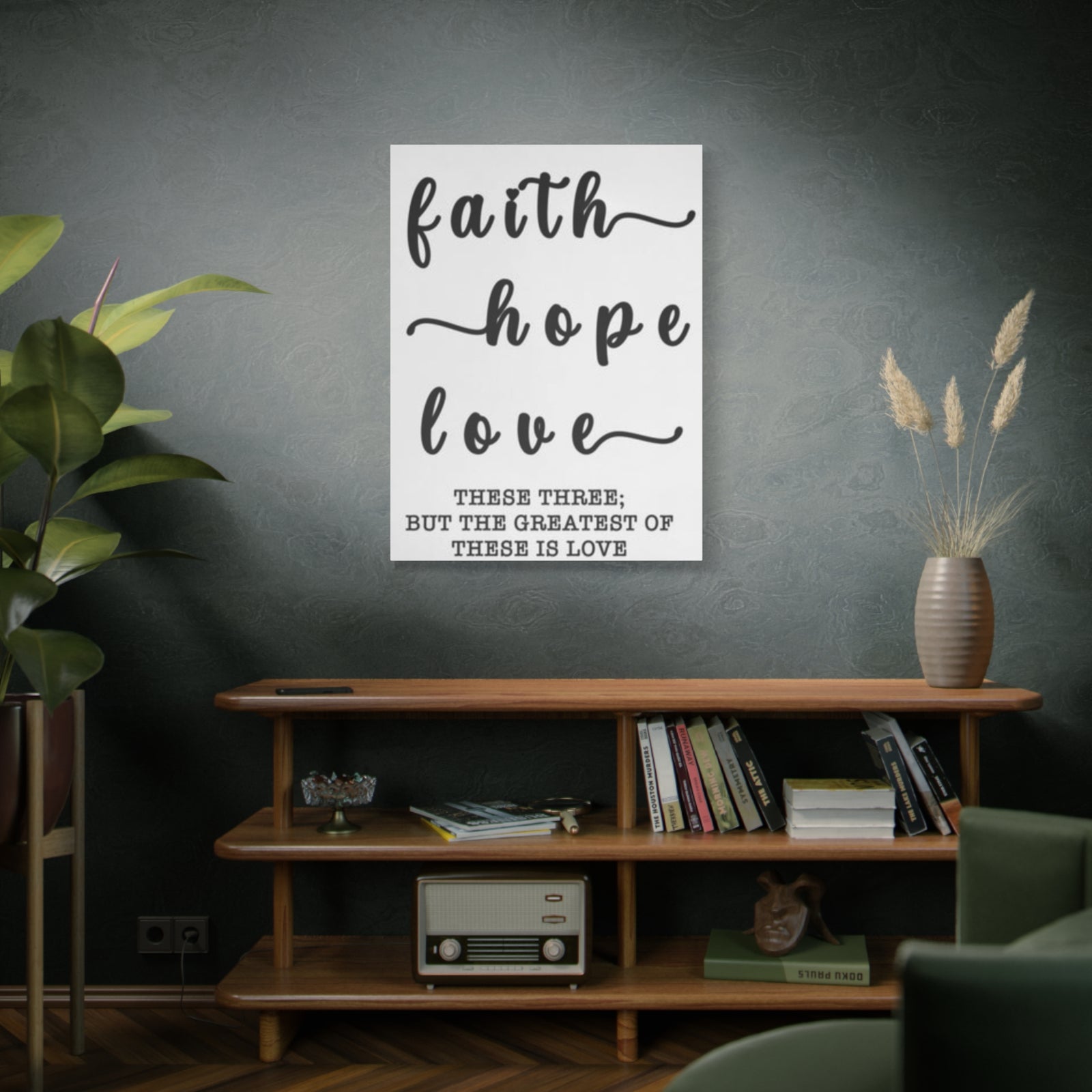 Faith Hope Love Matte Stretched Canvas Wall Art — Inspirational Scripture Quote