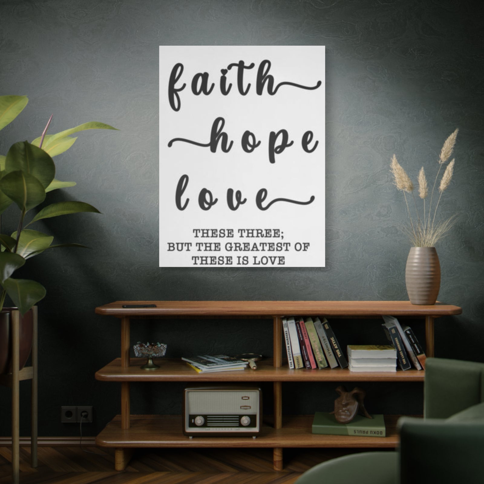 Faith Hope Love Matte Stretched Canvas Wall Art — Inspirational Scripture Quote