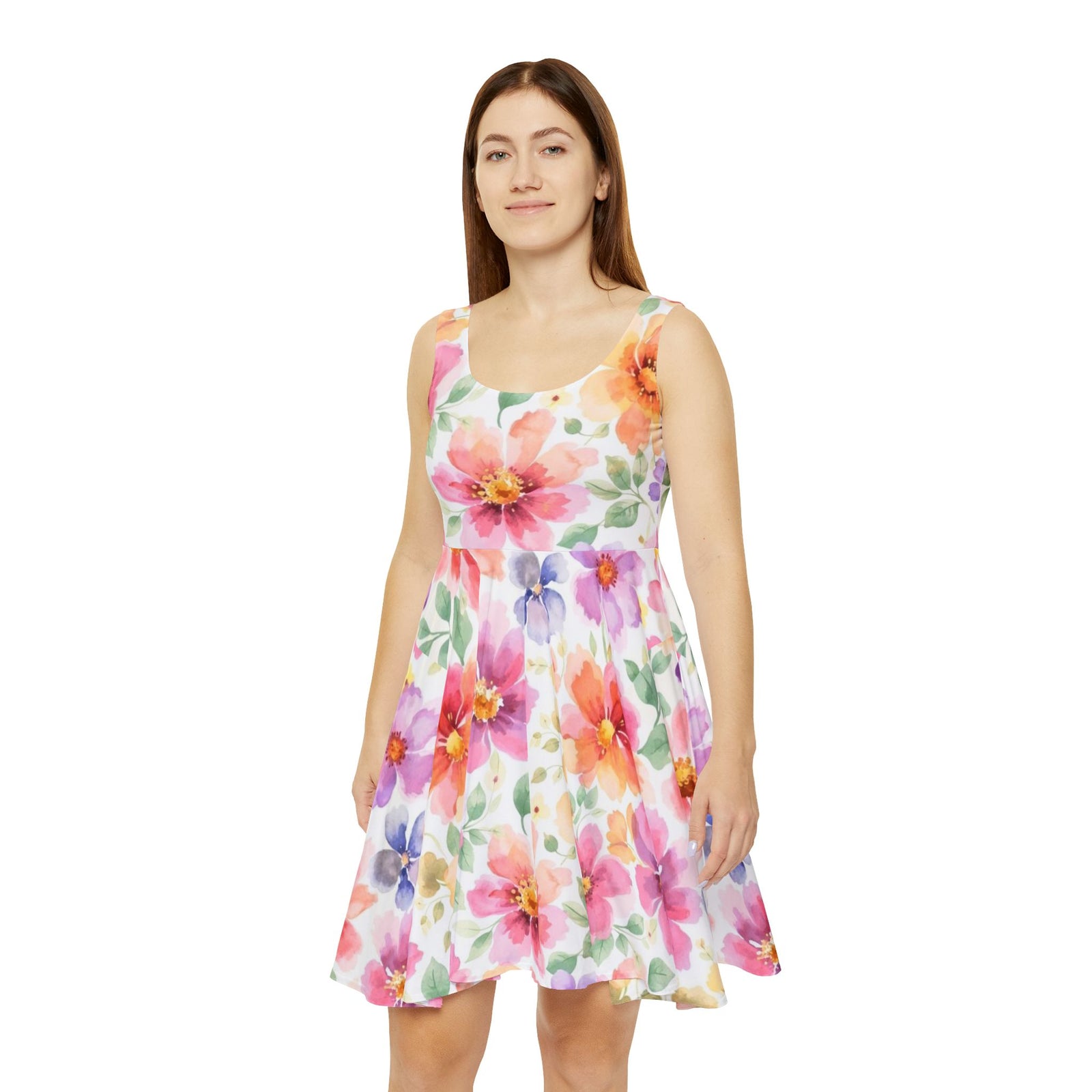 Floral Watercolor Skater Dress, Women’s Spring Summer Sundress, Pastel Flower Dress, Garden Party Outfit, Casual Boho Dress, Easter Dress Women