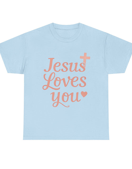 Load image into Gallery viewer, Jesus Loves You T-Shirt – Pink Script Faith Tee with Cross
