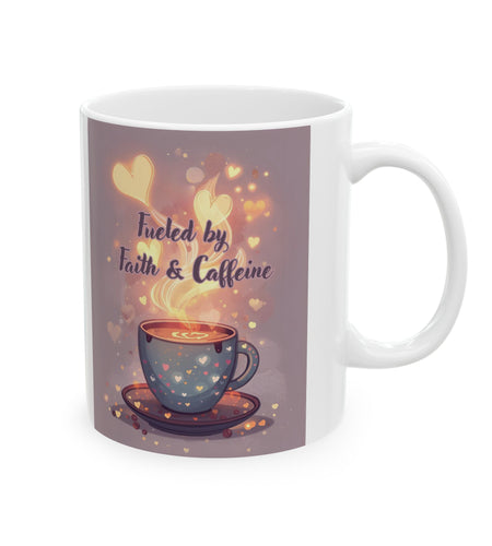 Faith And Coffee Fuels Me Ceramic Mug — Inspirational Heart Fairy Coffee Lovers Cup 11 oz & 15 oz