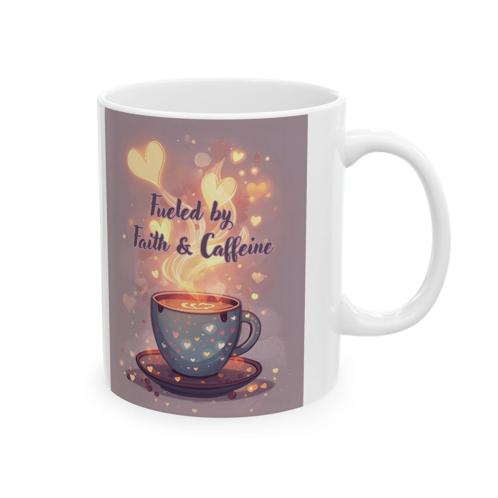 Faith And Coffee Fuels Me Ceramic Mug — Inspirational Heart Fairy Coffee Lovers Cup 11 oz & 15 oz