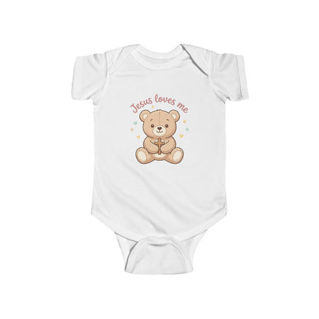 Jesus Loves Me Bear Infant Bodysuit | Christian Baby Onesie | Cute Faith-Based Baby Outfit | Newborn Gift, Baptism & Baby Shower