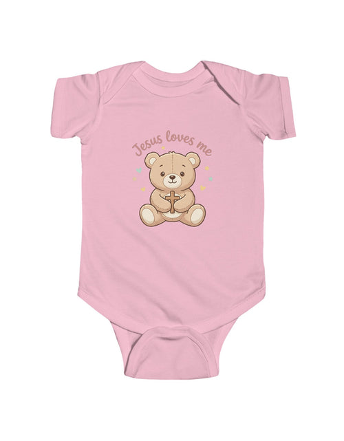 Load image into Gallery viewer, Jesus Loves Me Bear Infant Bodysuit | Christian Baby Onesie | Cute Faith-Based Baby Outfit | Newborn Gift, Baptism &amp; Baby Shower
