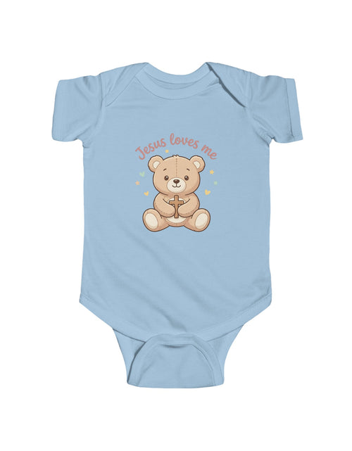 Load image into Gallery viewer, Jesus Loves Me Bear Infant Bodysuit | Christian Baby Onesie | Cute Faith-Based Baby Outfit | Newborn Gift, Baptism &amp; Baby Shower
