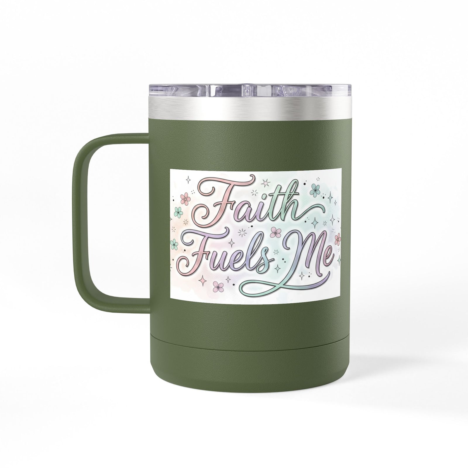 15oz Insulated Coffee Tumbler Mug — "Faith Fuels Me" Pastel Star Design