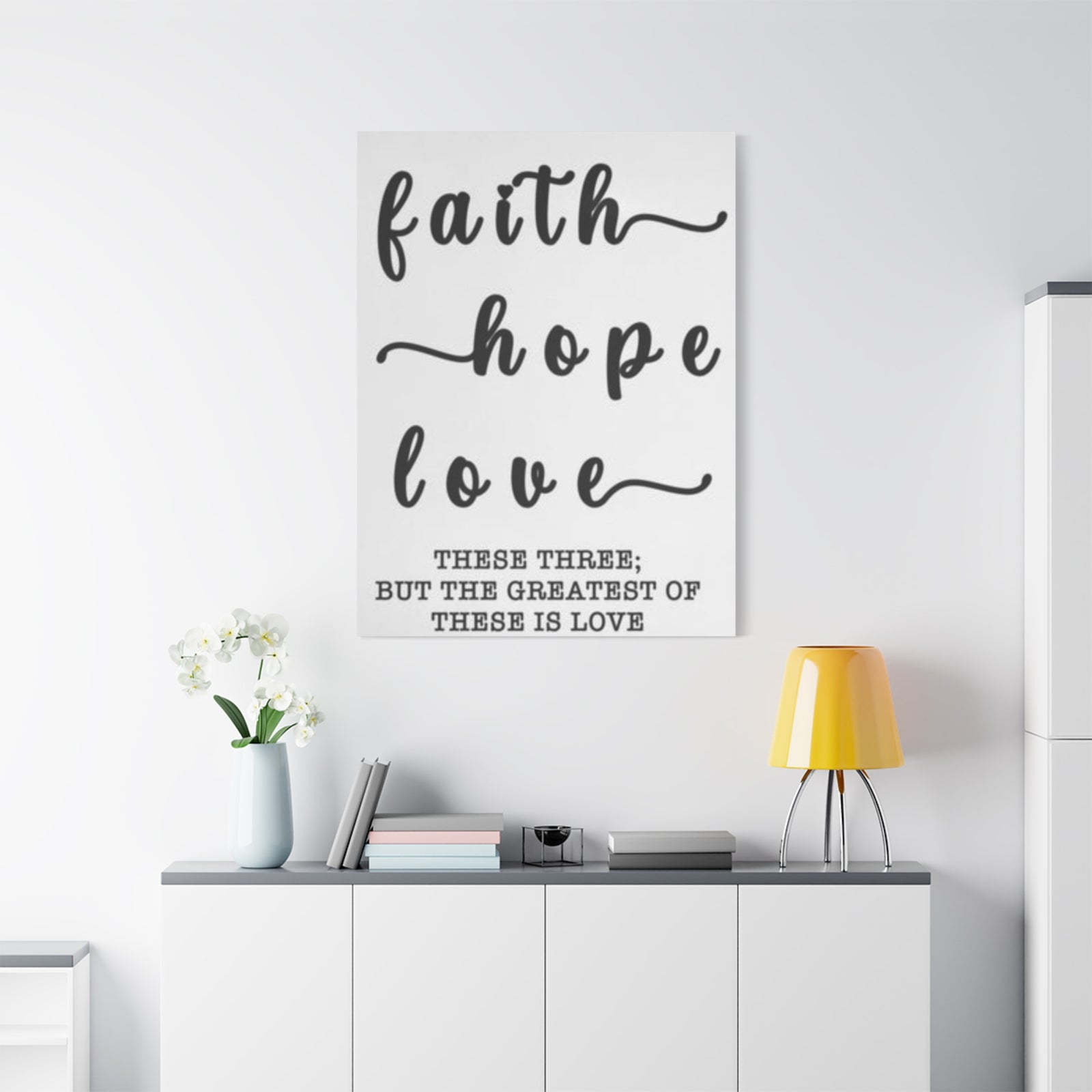 Faith Hope Love Matte Stretched Canvas Wall Art — Inspirational Scripture Quote
