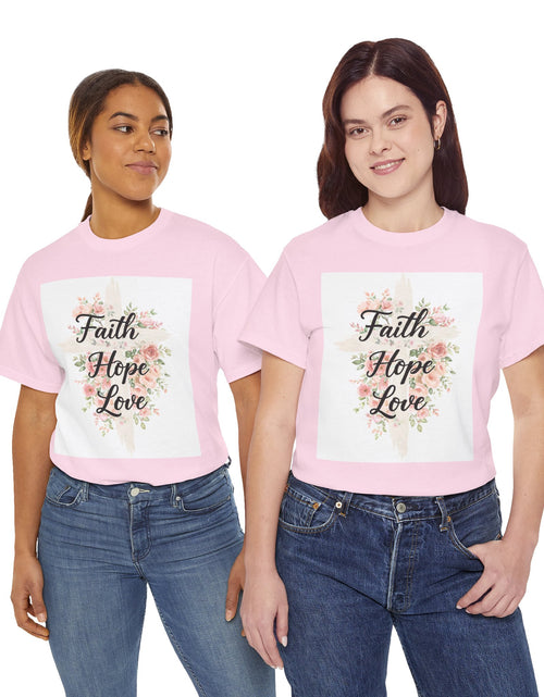 Load image into Gallery viewer, Faith Hope Love T-Shirt — Floral Cross Christian Tee for Women
