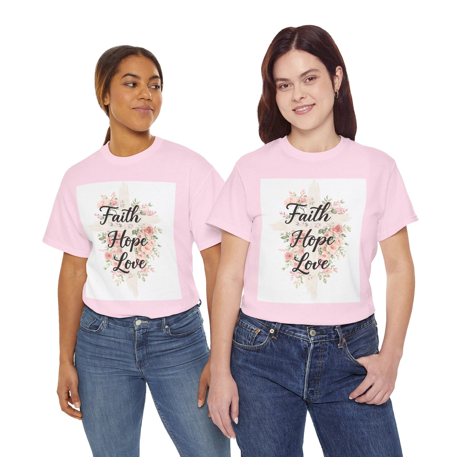 Faith Hope Love T-Shirt — Floral Cross Christian Tee for Women