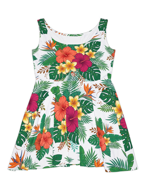 Load image into Gallery viewer, Tropical Floral Skater Dress, Women’s Summer Vacation Sundress, Hawaiian Beach Dress, Island Resort Outfit, Hawaii Style, Bright Hibiscus Floral Dress
