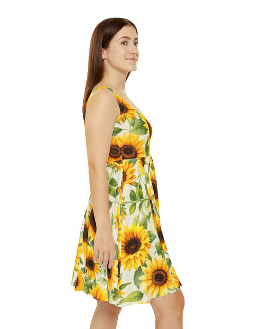 Load image into Gallery viewer, Sunflower Skater Dress – Bright Floral Summer Dress, Cute Sleeveless Sundress, Boho Beach Outfit, Garden Party Dress for Women

