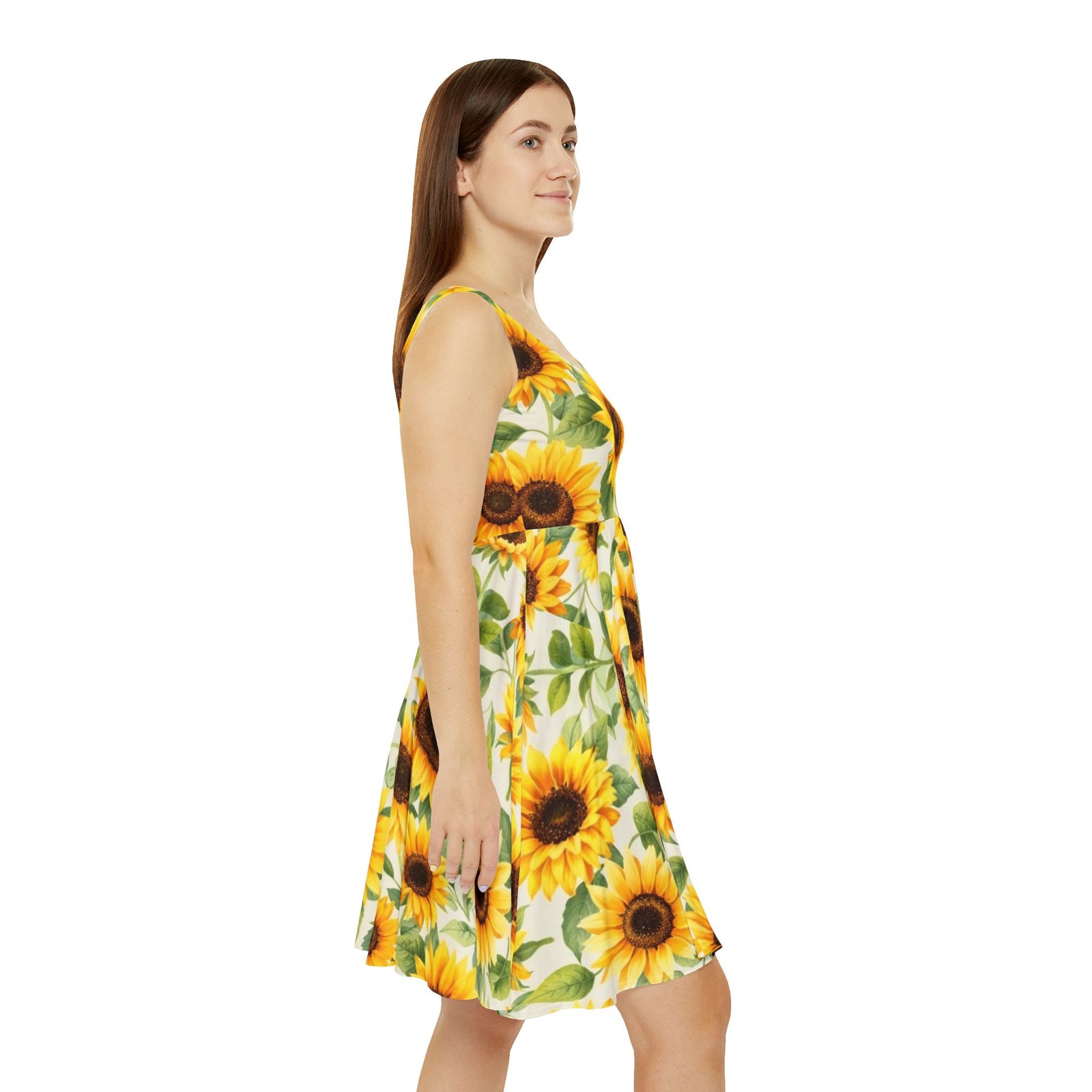 Sunflower Skater Dress – Bright Floral Summer Dress, Cute Sleeveless Sundress, Boho Beach Outfit, Garden Party Dress for Women