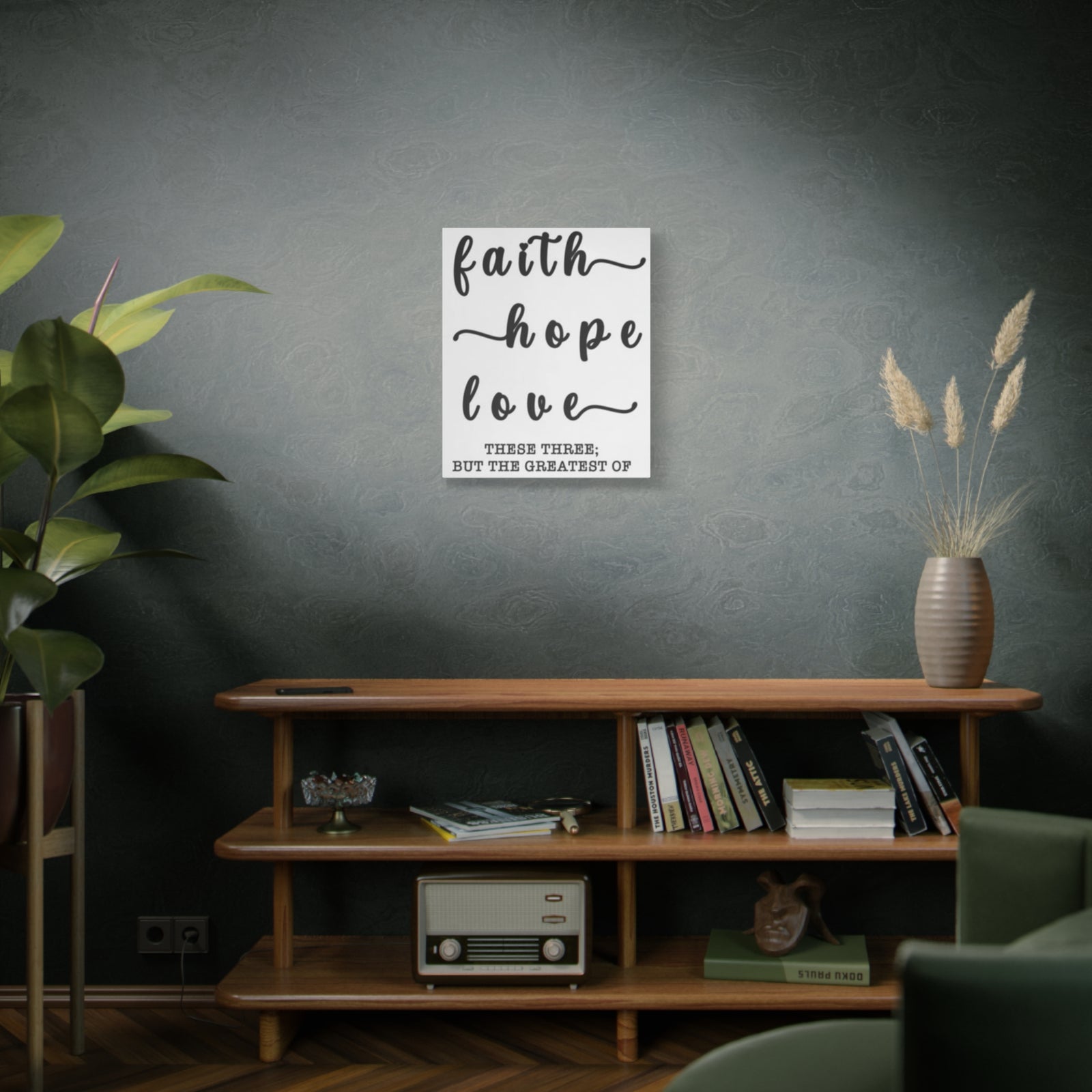 Faith Hope Love Matte Stretched Canvas Wall Art — Inspirational Scripture Quote