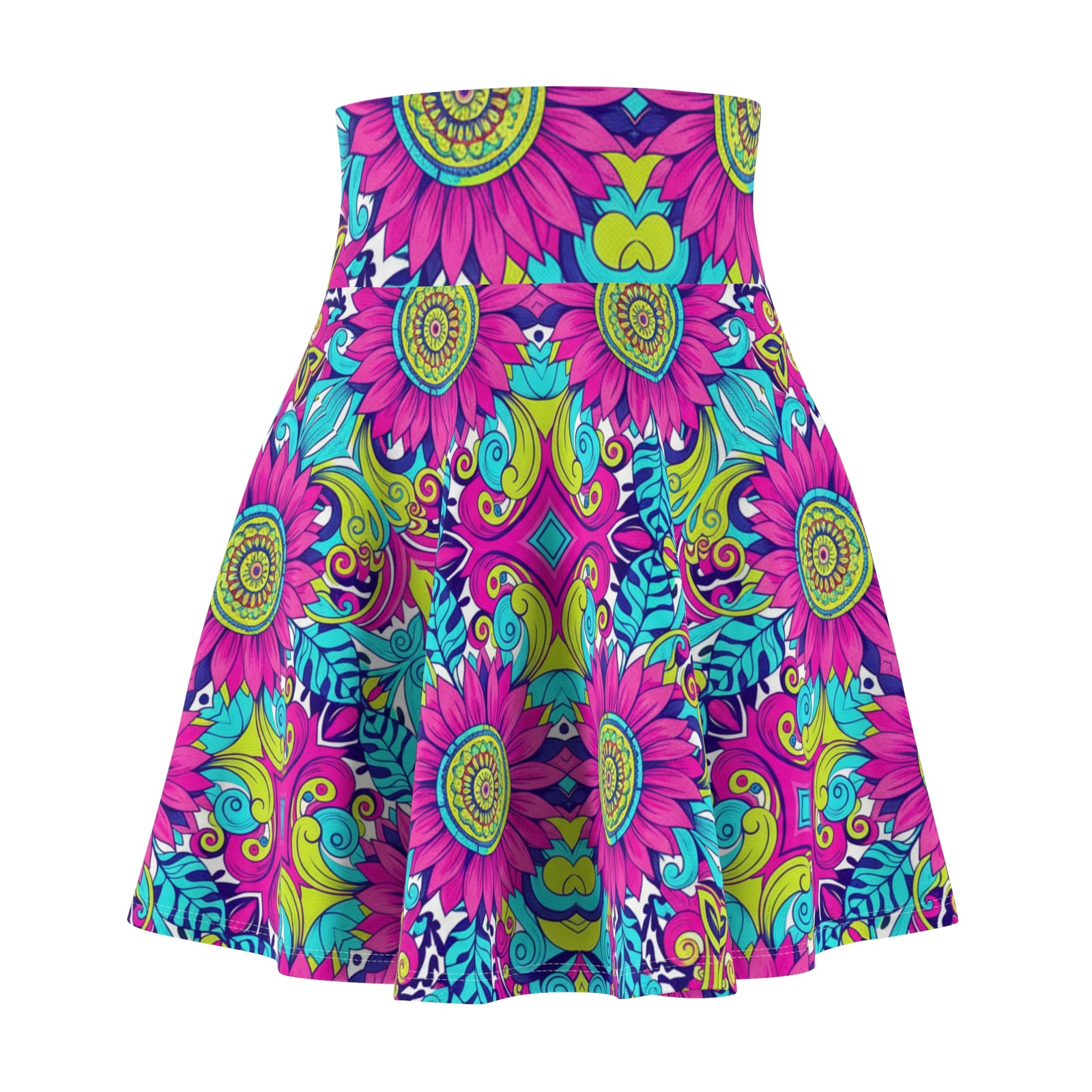 Psychedelic Floral Skater Skirt for Women | Bright Colorful Festival Skirt | Boho Summer Outfit | Vibrant High Waist Skirt