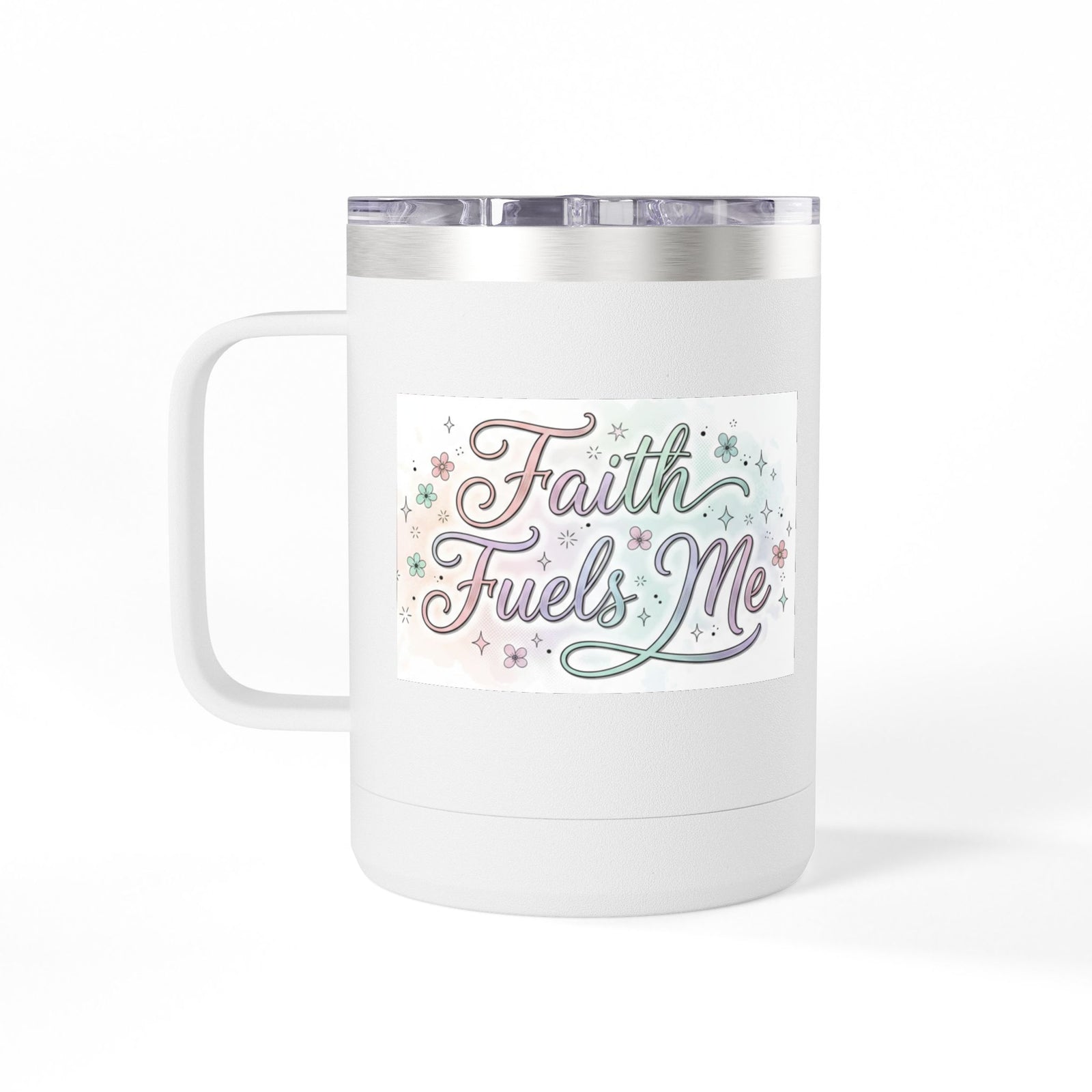 15oz Insulated Coffee Tumbler Mug — "Faith Fuels Me" Pastel Star Design