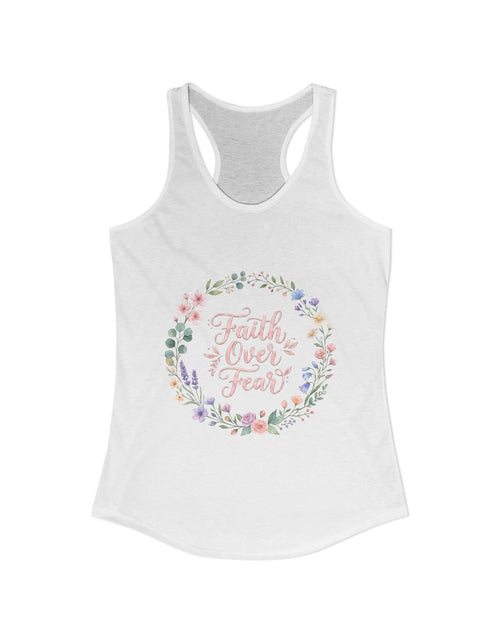 Load image into Gallery viewer, Faith Over Fear Christian Racerback Tank – Floral Faith Tank Top for Women – Inspirational Church Summer Tank – Christian Gift for Her
