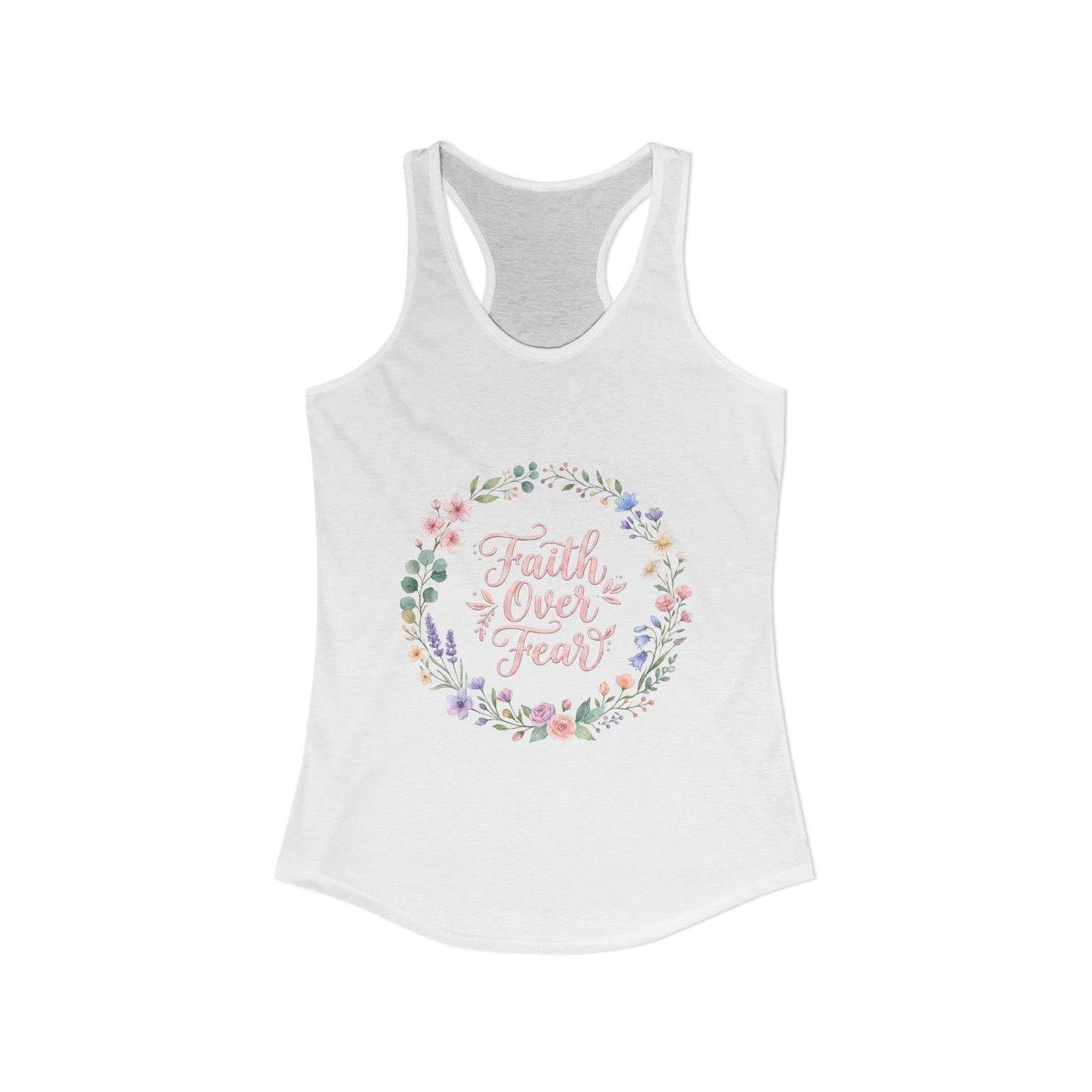 Faith Over Fear Christian Racerback Tank – Floral Faith Tank Top for Women – Inspirational Church Summer Tank – Christian Gift for Her
