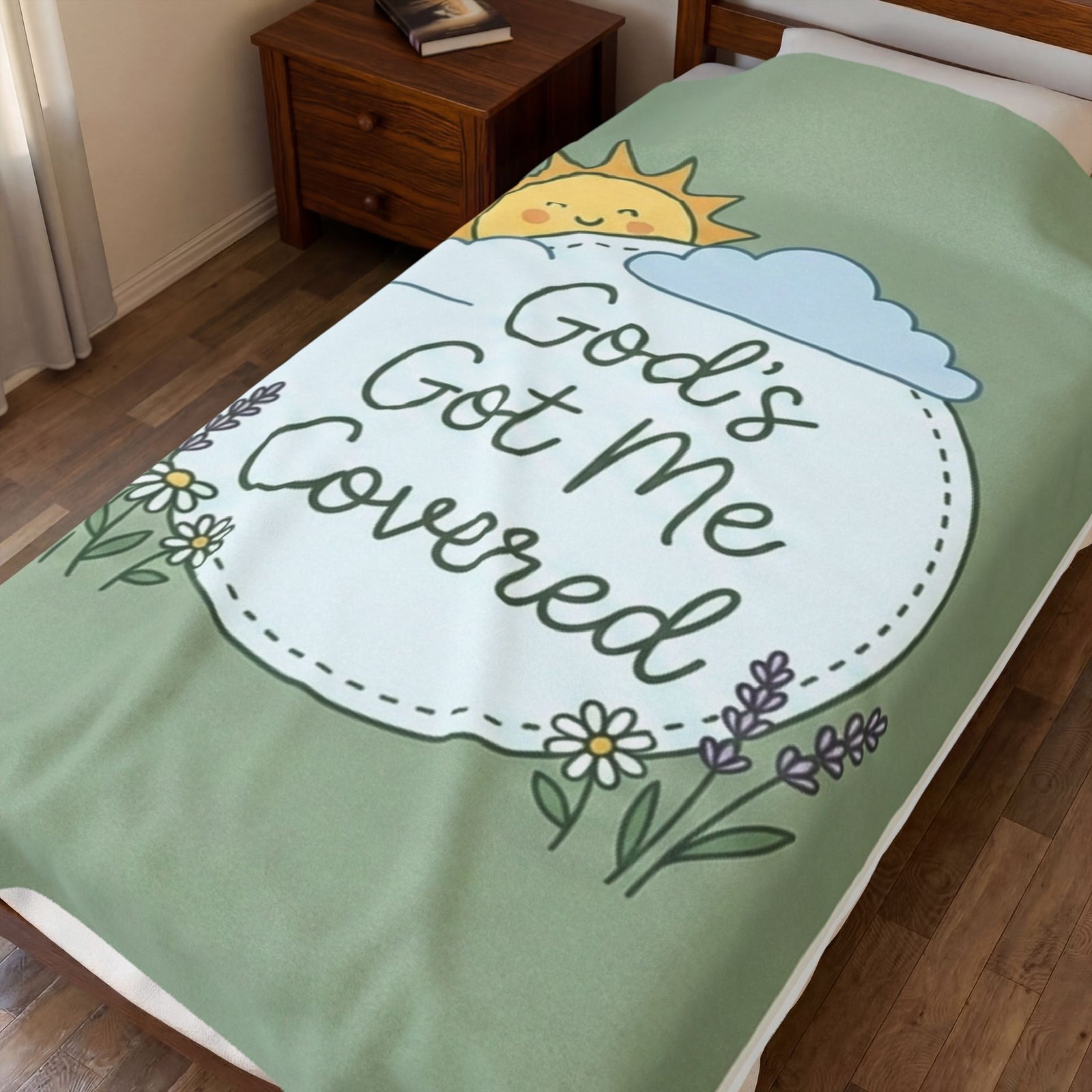 God's Got Me Covered - Sun Cloud Floral Faith Design - Baby Kid Soft Velveteen Plush Blanket