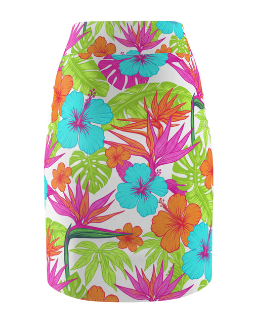 Load image into Gallery viewer, Tropical Hibiscus Pencil Skirt for Women | Bright Floral Summer Skirt | Vacation Beach Outfit | Colorful Mid-Waist Skirt
