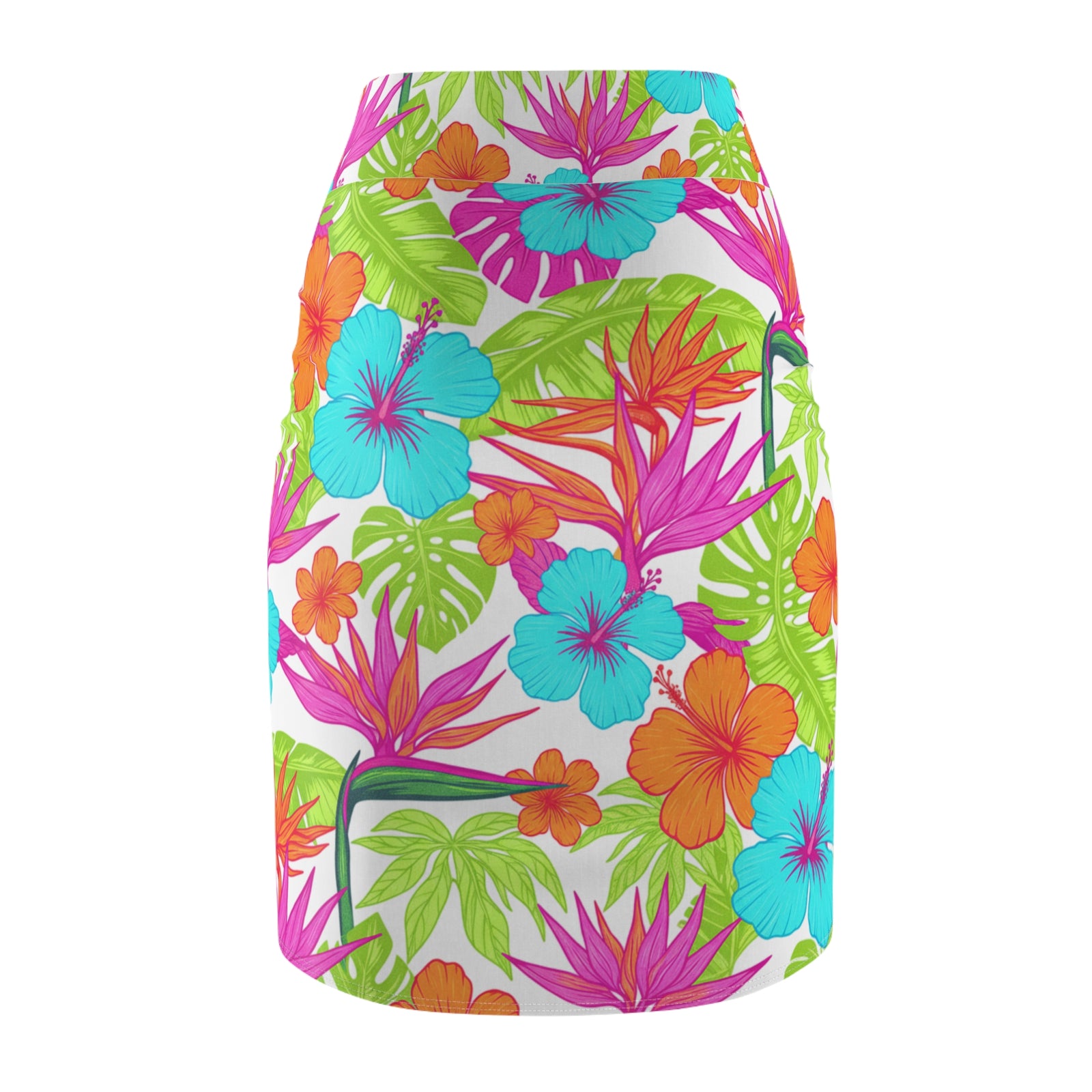 Tropical Hibiscus Pencil Skirt for Women | Bright Floral Summer Skirt | Vacation Beach Outfit | Colorful Mid-Waist Skirt