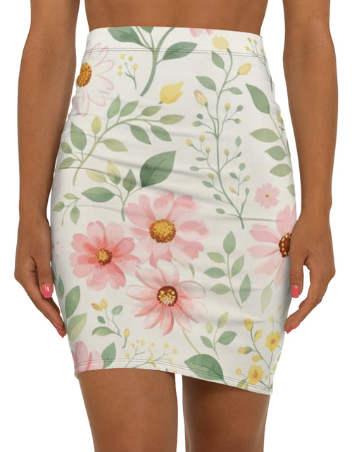 Load image into Gallery viewer, Pink Daisy Floral Pencil Skirt for Women | Soft Watercolor Spring Skirt | Feminine Garden Outfit | Elegant Mid-Waist Skirt
