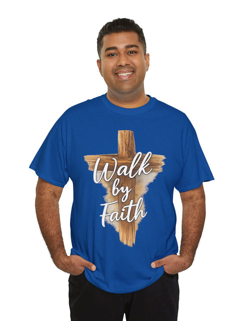 Load image into Gallery viewer, Walk By Faith Tee — Christian Cross Faith Men's T‑Shirt
