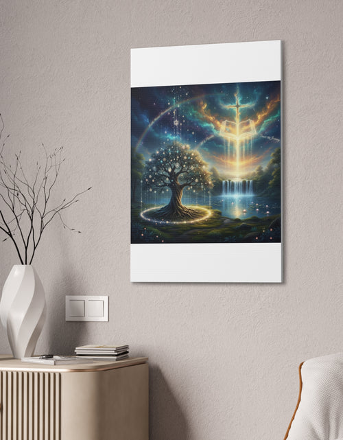Load image into Gallery viewer, Spiritual Tree of Life Canvas Art — Mystical Cross &amp; Waterfall Stretched Canvas - Home Decor
