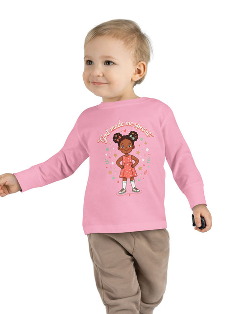 Load image into Gallery viewer, God Made Me Special Girls Long Sleeve Shirt | Christian Toddler Girl Shirt | Faith-Based Kids Clothes | Cute Religious Gift for Girls
