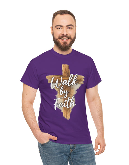 Load image into Gallery viewer, Walk By Faith Tee — Christian Cross Faith Men's T‑Shirt
