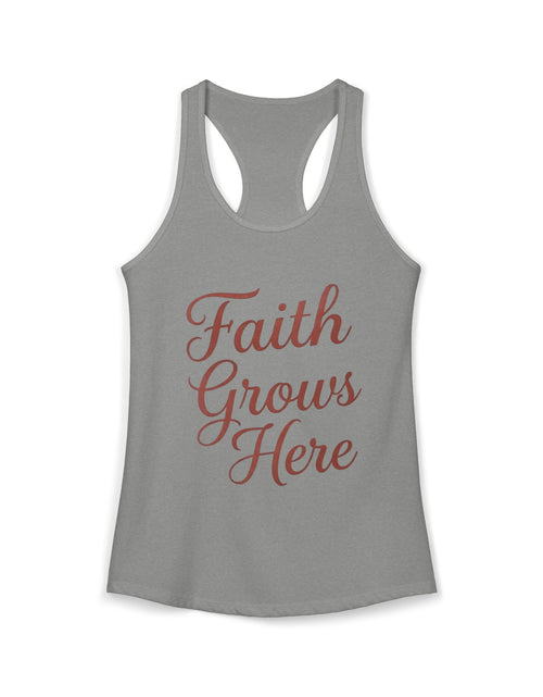 Load image into Gallery viewer, Faith Grows Here Women’s Racerback Tank, Christian Inspirational Tank Top, Faith-Based Apparel, Minimalist Scripture Style Top, Everyday Encouragement Shirt
