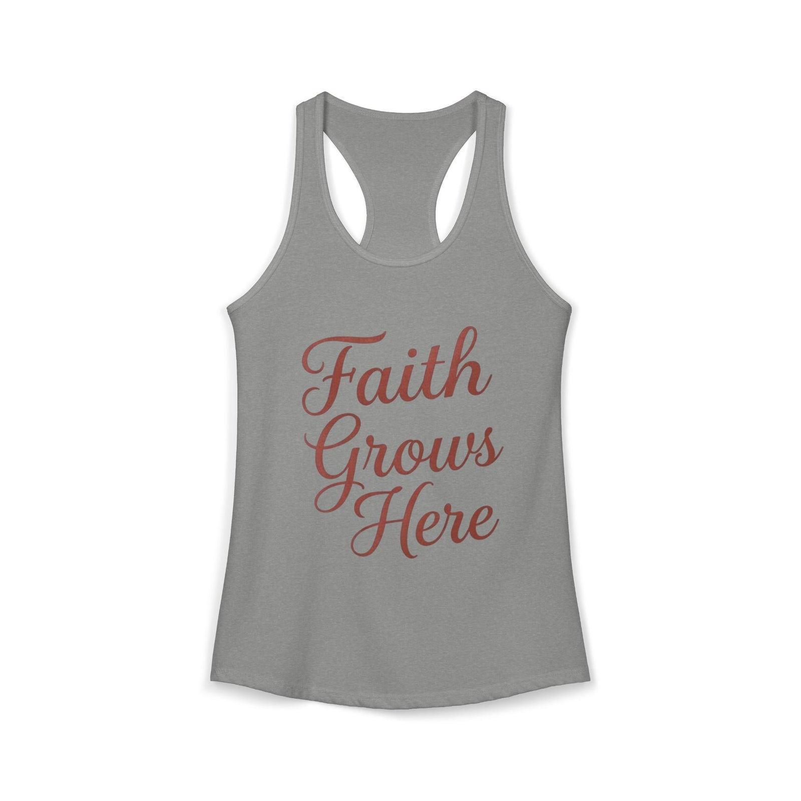 Faith Grows Here Women’s Racerback Tank, Christian Inspirational Tank Top, Faith-Based Apparel, Minimalist Scripture Style Top, Everyday Encouragement Shirt