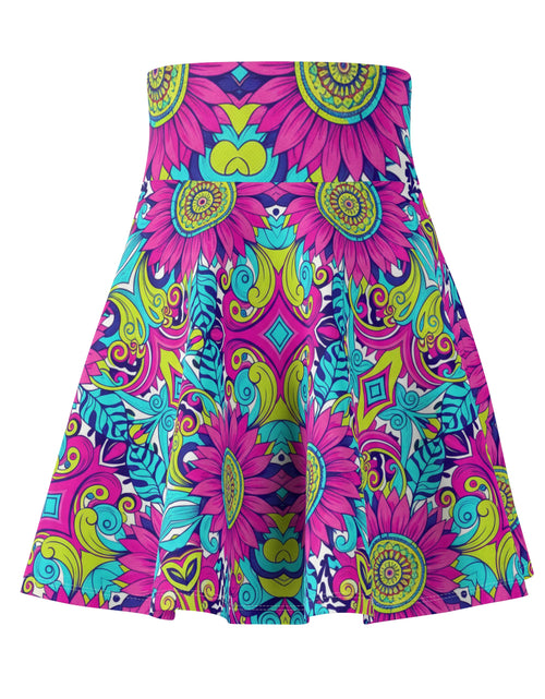 Load image into Gallery viewer, Psychedelic Floral Skater Skirt for Women | Bright Colorful Festival Skirt | Boho Summer Outfit | Vibrant High Waist Skirt
