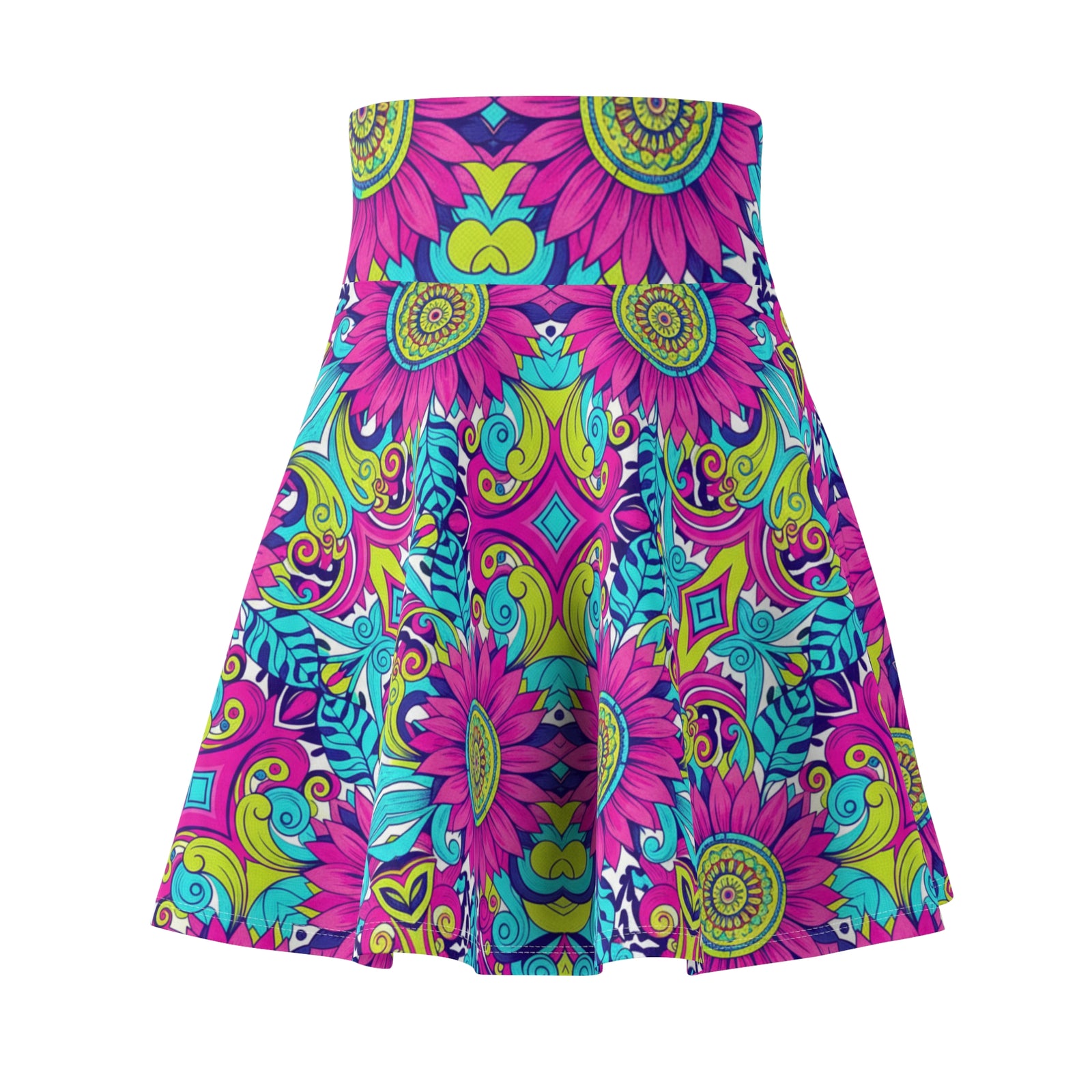 Psychedelic Floral Skater Skirt for Women | Bright Colorful Festival Skirt | Boho Summer Outfit | Vibrant High Waist Skirt