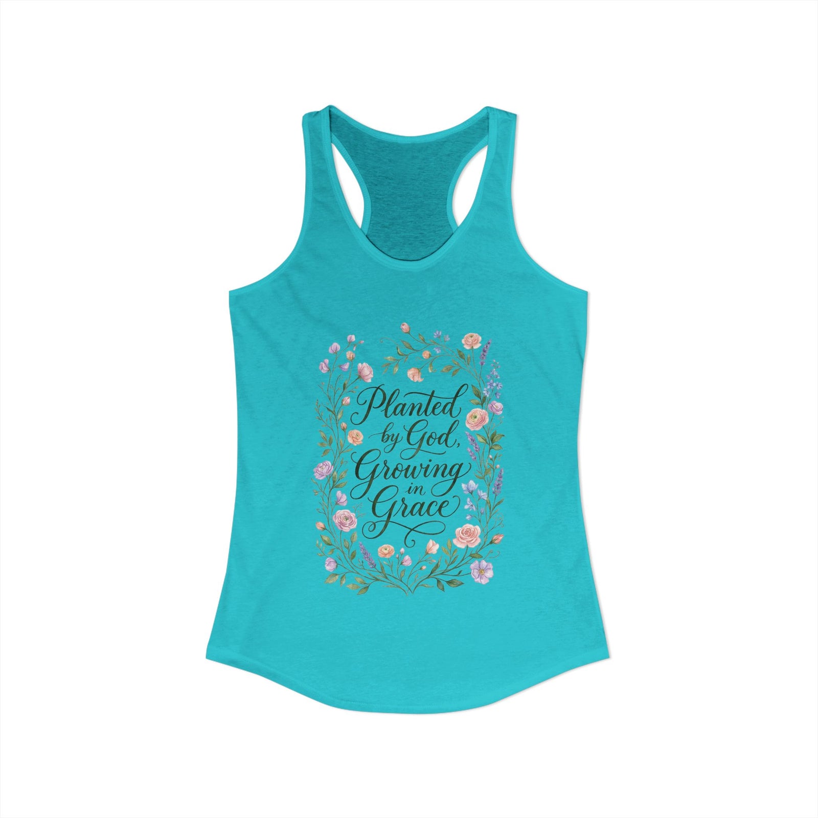 Planted by God Growing in Grace Racerback Tank – Christian Floral Tank Top for Women – Faith Based Summer Church Shirt – Inspirational Christian Gift
