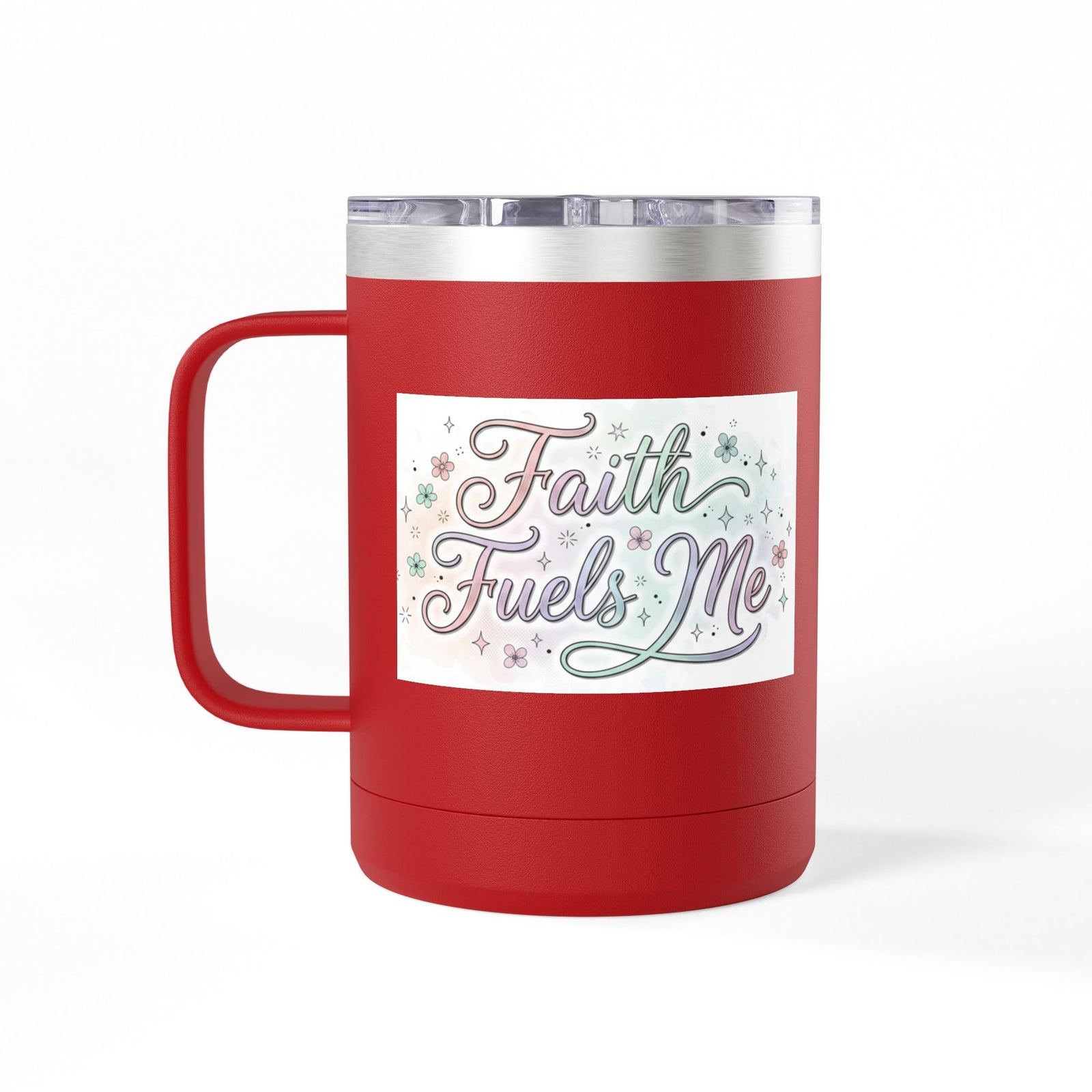 15oz Insulated Coffee Tumbler Mug — "Faith Fuels Me" Pastel Star Design