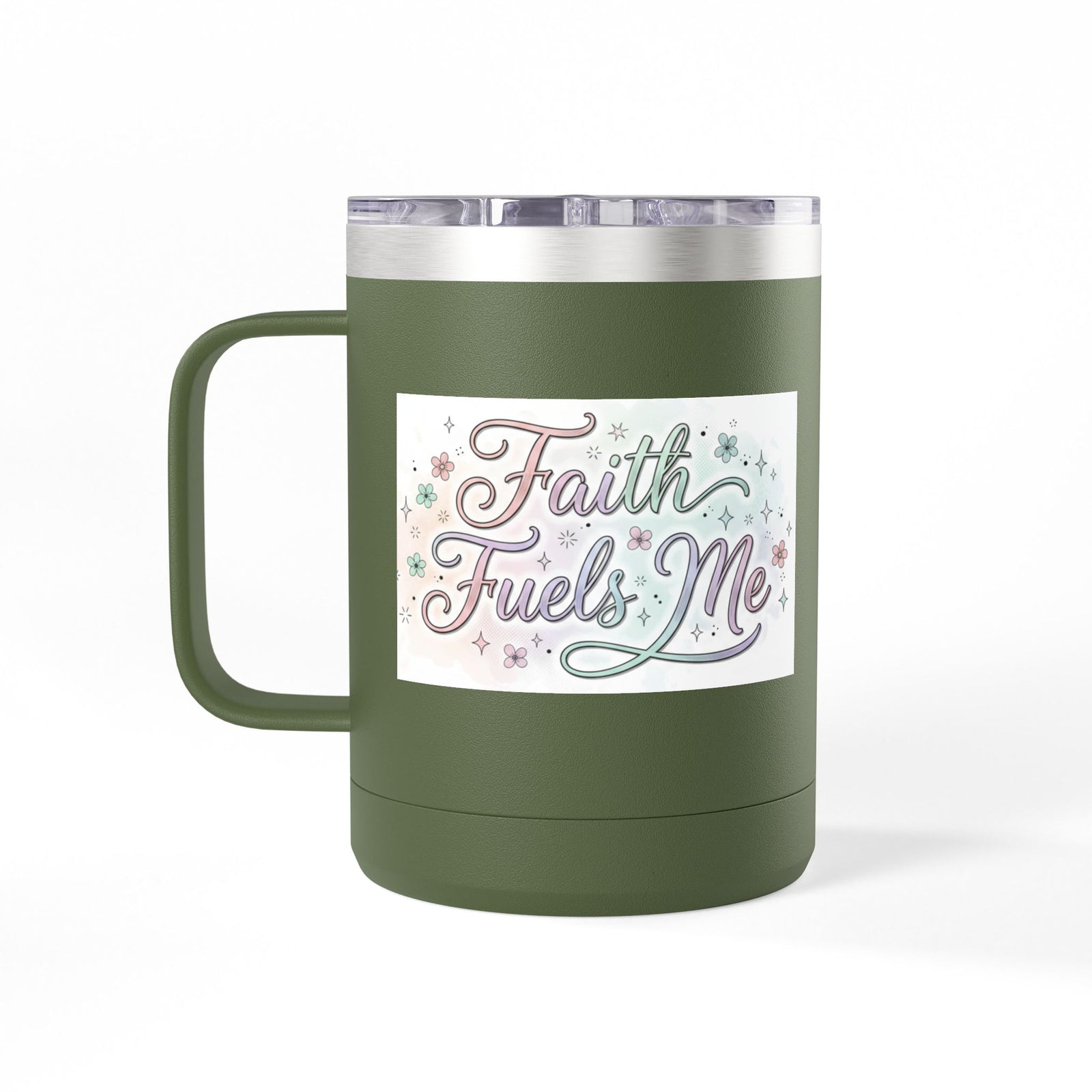15oz Insulated Coffee Tumbler Mug — "Faith Fuels Me" Pastel Star Design