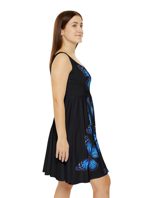 Load image into Gallery viewer, Blue Butterfly Skater Dress – Women's AOP Floral-Inspired Sundress
