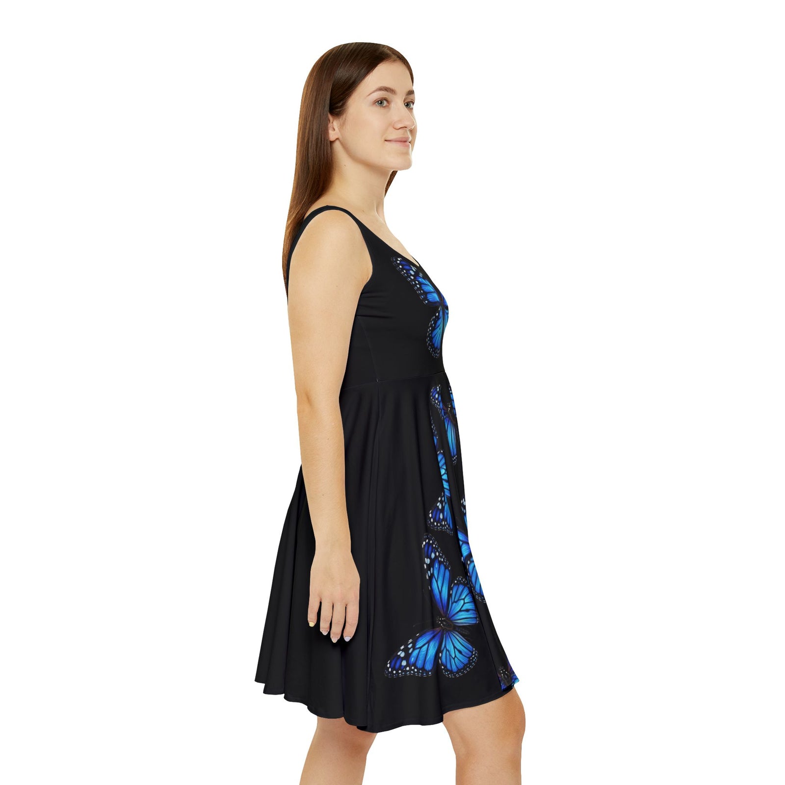 Blue Butterfly Skater Dress – Women's AOP Floral-Inspired Sundress
