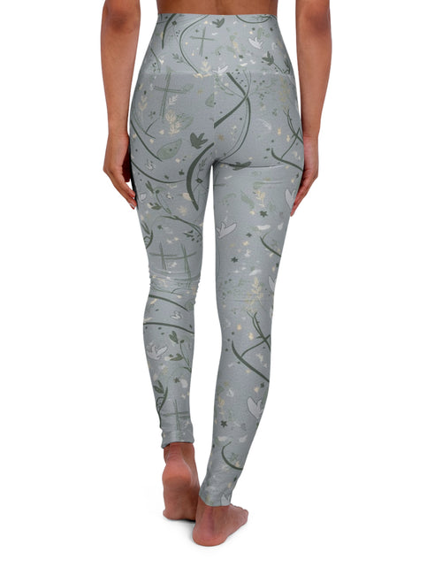 Load image into Gallery viewer, Yoga Leggings — Faith Dove Floral High-Waist Athletic - Active wear
