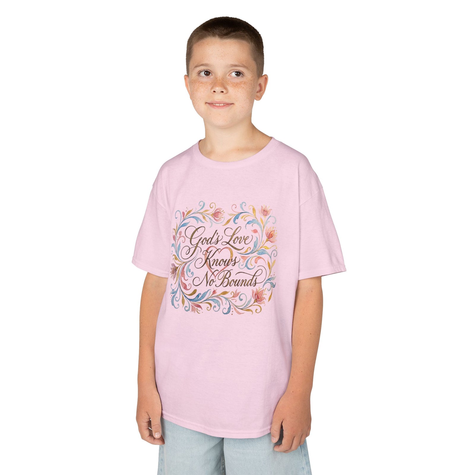 Kids Tee — "God's Love Knows No Bounds" Floral Shirt