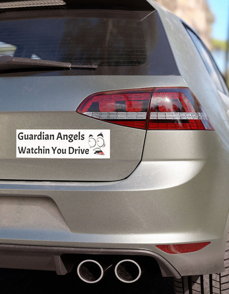 Funny Christian Car Magnet – “Guardian Angels Watchin You Drive” – Humor Bumper Sticker with Cartoon Face