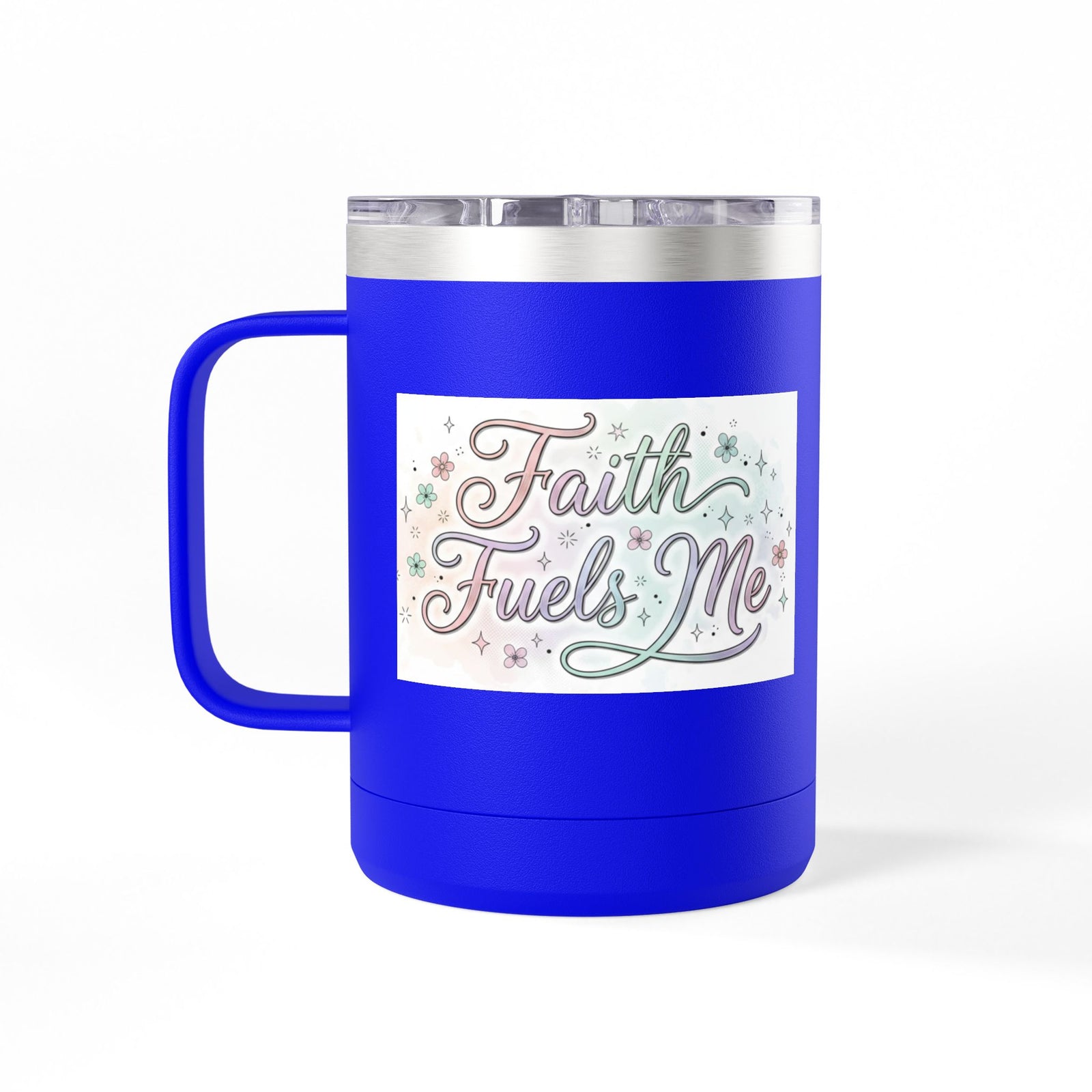 15oz Insulated Coffee Tumbler Mug — "Faith Fuels Me" Pastel Star Design