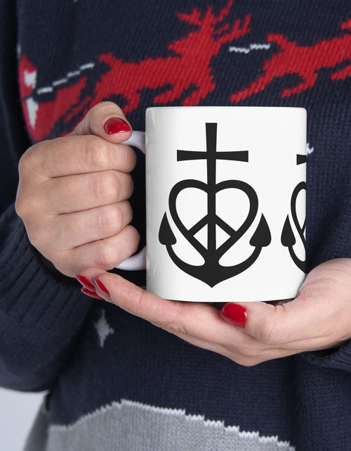 Load image into Gallery viewer, Faith, Love &amp; Peace Ceramic Mug — Uplifting Christian Coffee Lover Cup 11  oz &amp; 15 oz
