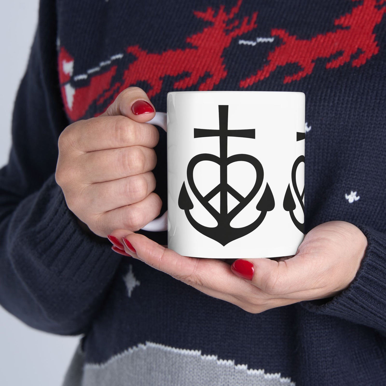Faith, Love & Peace Ceramic Mug — Uplifting Christian Coffee Lover Cup 11  oz & 15 oz