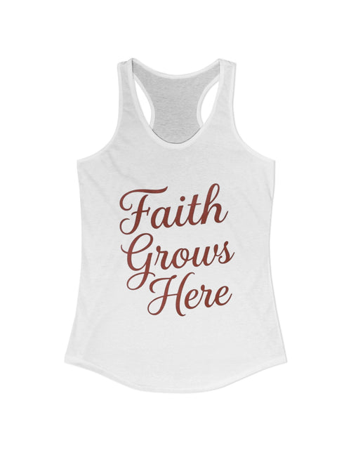 Load image into Gallery viewer, Faith Grows Here Women’s Racerback Tank, Christian Inspirational Tank Top, Faith-Based Apparel, Minimalist Scripture Style Top, Everyday Encouragement Shirt
