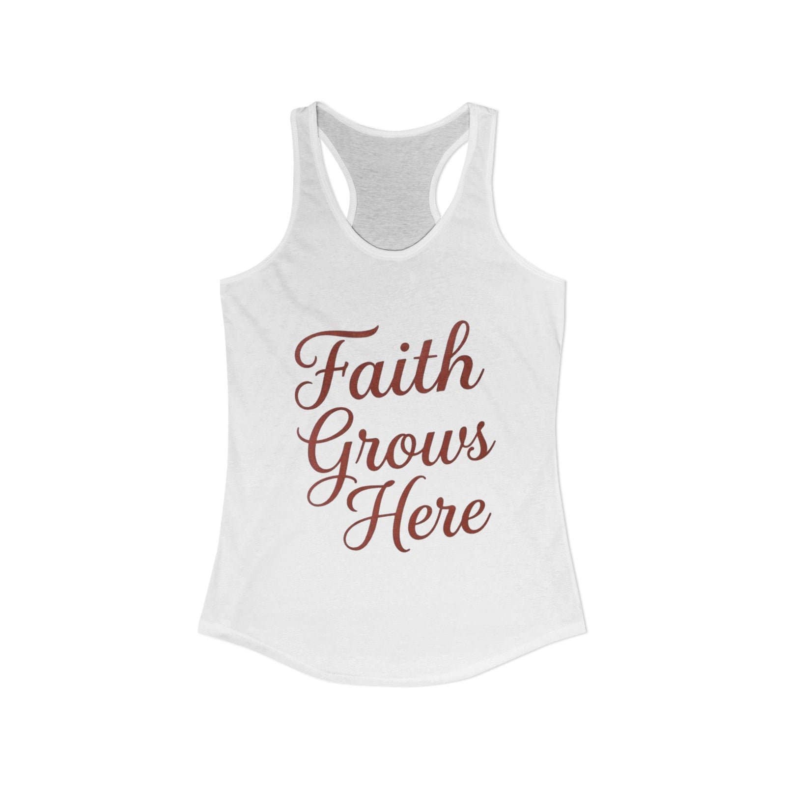 Faith Grows Here Women’s Racerback Tank, Christian Inspirational Tank Top, Faith-Based Apparel, Minimalist Scripture Style Top, Everyday Encouragement Shirt